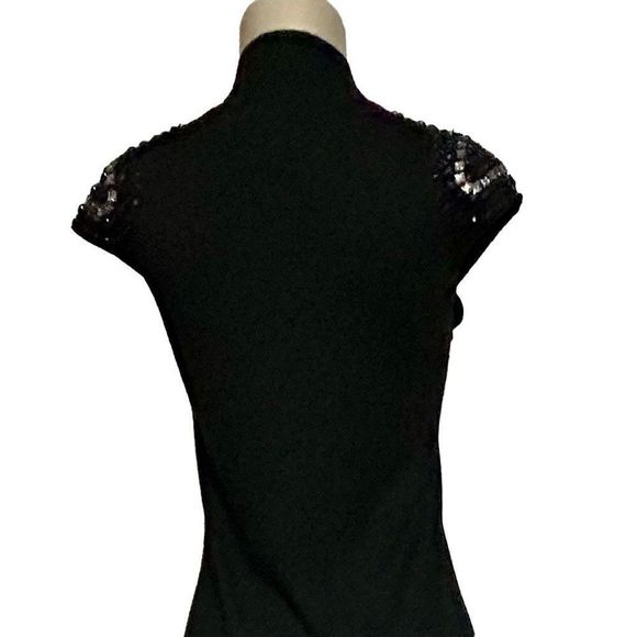 Design History Sweater Dress Women's Medium Black Fitted Cap Sleeves Embellished - Picture 6 of 12